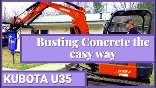 Kubota U35 Mini-Excavator -  Using the Hydraulic breaker and switching to bucket