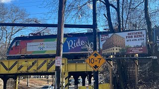 NJ TRANSIT TRAIN BI multilevel Double Decker entering and departing North Elizabeth