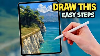 PROCREATE in EASY STEPS Cliff Path landscape Drawing Tutorial