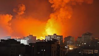 Israeli military targets home of Gaza's Hamas leader in bomb attack as rockets light up night sky