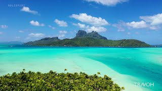 Motu Tane Island Drone Landing | Calm Tropical Sea Views | Bora Bora, French Polynesia | 4K Travel