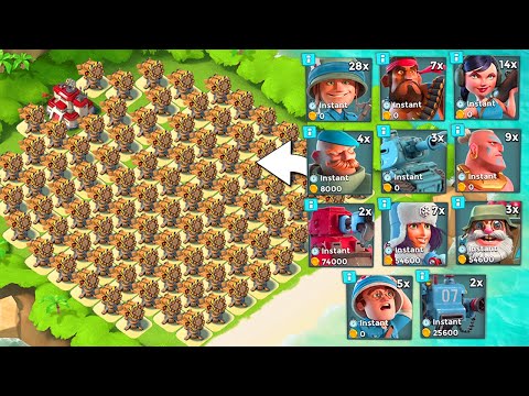 Toda la base de lanzadores de cohetes contra TODAS las tropas en Boom Beach