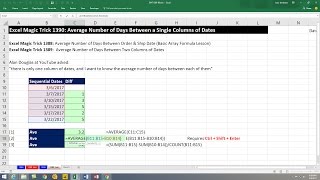 Excel Magic Trick 1390: Average Number of Days Between Dates in a Single Column 3 Examples