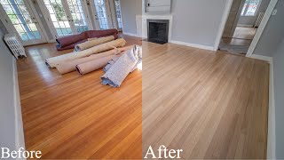 Before and After hardwood floor. 1 coat Bona Natural Seal, 3 coats Bona Traffic HD satin