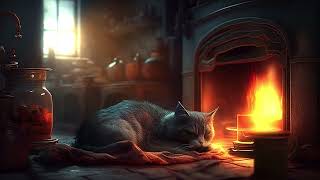 The cat sleeps to the sound of fire