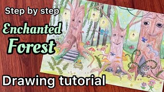 How to Draw an Enchanted Forest | Step by step