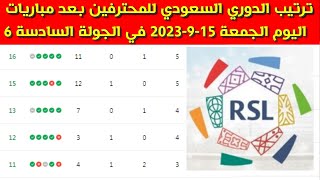 جدول ترتيب الدوري السعودي للمحترفين بعد مباريات اليوم الجمعة 15-9-2023 في الجولة السادسة 6