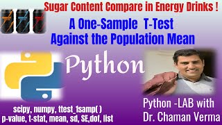 Python One-sample T-test (Energy Drink Sugar Content Comparison)