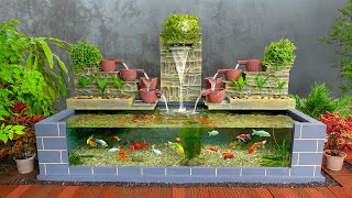Turn flooded garden corner into amazing aquarium with 3 waterfalls | Cement ideas