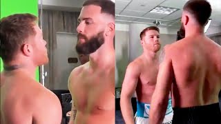 CANELO & CALEB PLANT SHARE INTENSE FIRST FACE OFF! AS CALEB PLANT TRIES TO INTIMIDATE CANELO!