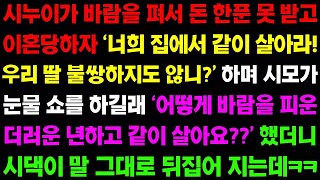 【실화사연】시누가 바람을 펴 이혼당하고 오갈데 없자 '너희집에서 같이 살아라 우리 딸 너무 불쌍하잖이?' 하며 시모가 개소리를 하는데