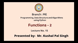 Programming Data Structure and Algorithms Using Python | Function Part-2 | AKTU Digital Education