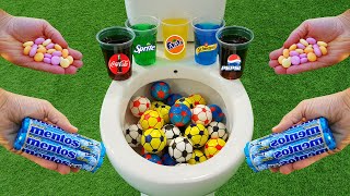 Football Mini VS Popular Sodas !!! Pepsi, Coca Cola, Fanta, Sprite and Mentos in the toilet