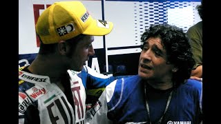 Maradona and Valentino Rossi meet in Yamaha box, at Misano MotoGP 2008 (Original Video)