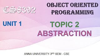 CS8392 - OBJECT ORIENTED PROGRAMMING - UNIT 1 - TOPIC 2- ABSTRACTION BY ABISHA