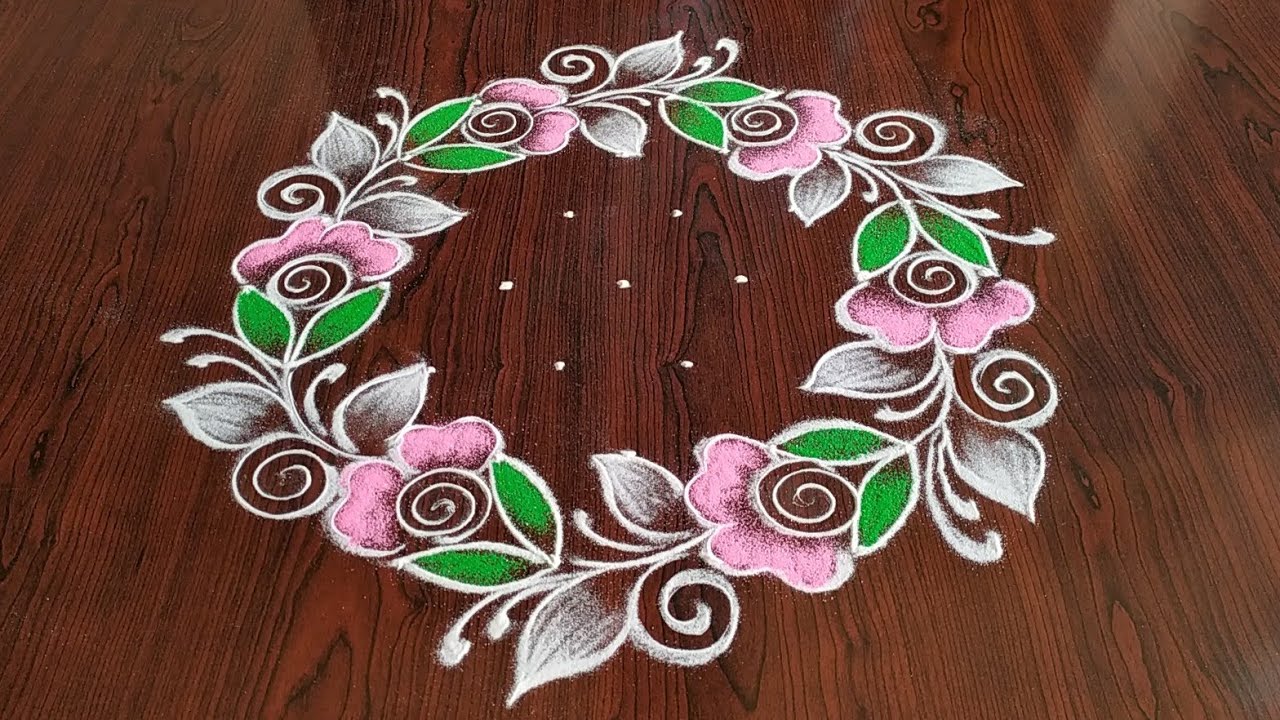 Easy Rose Flower Design Rangoli 7 4 Dot S Youtube