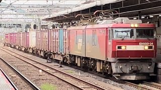 JR貨物EH500形34号機＋コキ10B（両）が大宮駅4番線を通過するシーン（3064レ・仙貨A164・コンテナ輸送）2022.9.7