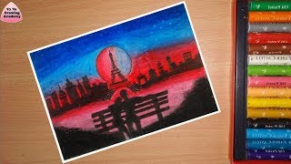 how to draw scenery of moonlight with oil pastel step by step easy draw