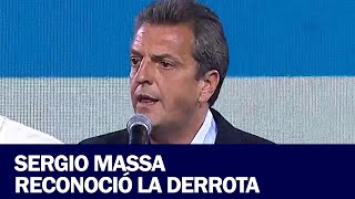 SERGIO MASSA RECONOCIÓ LA DERROTA: "JAVIER MILEI ES EL PRESIDENTE QUE ELIGIERON LOS ARGENTINOS"