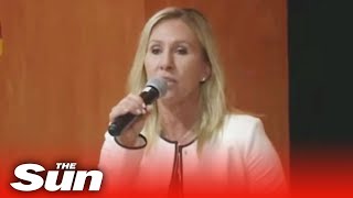 QAnon supporter Rep Marjorie Taylor Greene throws out reporter from town hall meeting