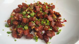 กุนเชียงผัดพริกเกลือ กับแกล้มอร่อยทำง่าย Stir-fried Chinese sausage with chilly and salt