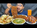 SPICY PANIPURI CHALLENGE | SPICY BLACK BEEN NOODLES, FULL GRILLED CHICKEN EATING VIDEO, INDIAN FOOD