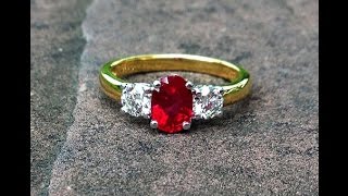 1 carat Vivid Red Burmese Ruby \u0026 Diamond Engagement Ring set in 18K Gold from Bangkok, Thailand