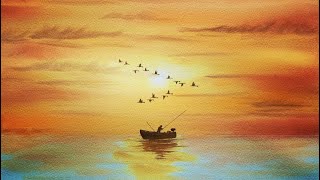 How to Paint a Beautiful Sunset in Watercolour with Fisherman & Sea Birds, Easy Watercolor Tutorial