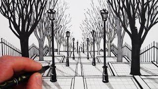 How to Draw 1-Point Perspective: Draw a View of Steps and Trees
