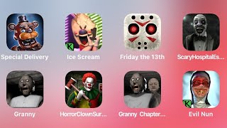 Special Delivery, Ice Scream, Friday the 13th, Scary Hospital Escape, Granny, Horror Clown Survival