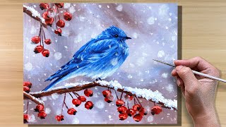 Acrylic Painting Winter Bird / Time-lapse