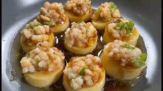 Steamed Egg Tofu with Minced Prawns