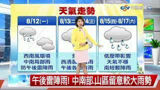 【易璇氣象報報】週日外出雨具備用 午後留意雷陣雨攪局│中視午間氣象 20240811