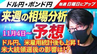 【FX来週の相場分析と予想】ドル円、米大統領選挙を前に長期金利上昇で反発！米雇用統計は下振れもドル買戻し！ドル円・ポンド円、来週の反発ポイントを見極めろ！（11月4日～11月8日）