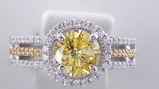 1.32 ctw Round Cut Vivid Yellow Diamond Engagement Ring - BigDiamondsUSA