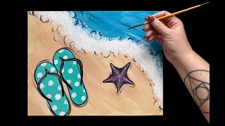 EP 76 - 'Seaside Flip Flops' easy summer time acrylic painting tutorial for beginners