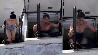 Hottie Mehreen Pirzada Hot In Swimsuit Enjoying Ice Bath