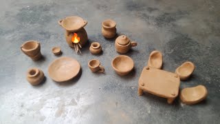 Handcrafted clay kitchen set with amazing technique ।। miniature clay kitchen set