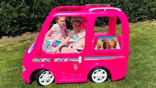 BARBIE DREAM CAMPER Ride on Car Adventures! Sisters Pretend Play