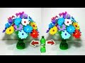 Empty plastic bottle vase making craft || Water bottle recycle flower # Make beautiful paper flower