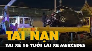 Tài xế 16 tuổi lái ô tô Mercedes gặp tai nạn, văng lên thùng xe tải