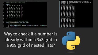 Way to check if a number is already within a 3x3 grid in a 9x9 grid of nested lists in Python