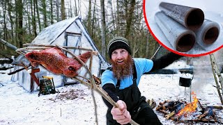 WINTER SURVIVAL CHALLENGE in $25 Plastic Cabin!!! | Build, Trap, Catch, Cook Bush Meat (ASMR)