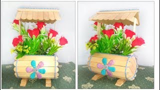 How to make flower vase with Popsicle sticks || Best out of waste idea || Home Decor Idea || Pecas