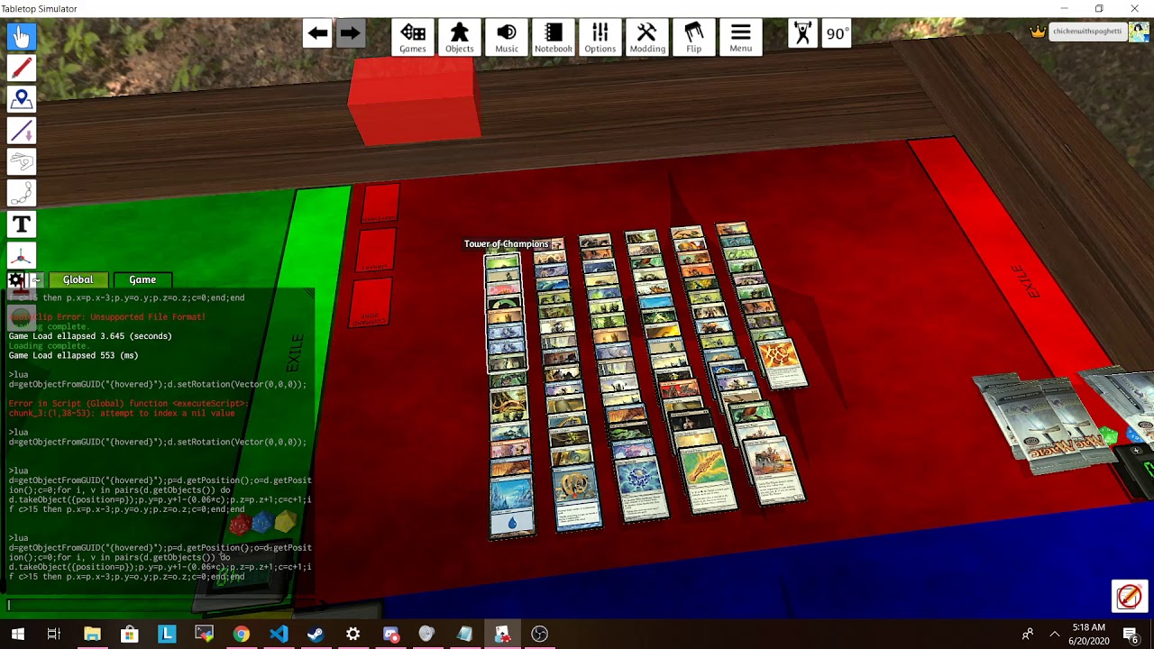 Tabletop Simulator Setting Cards In Columns With A Lua Commandline