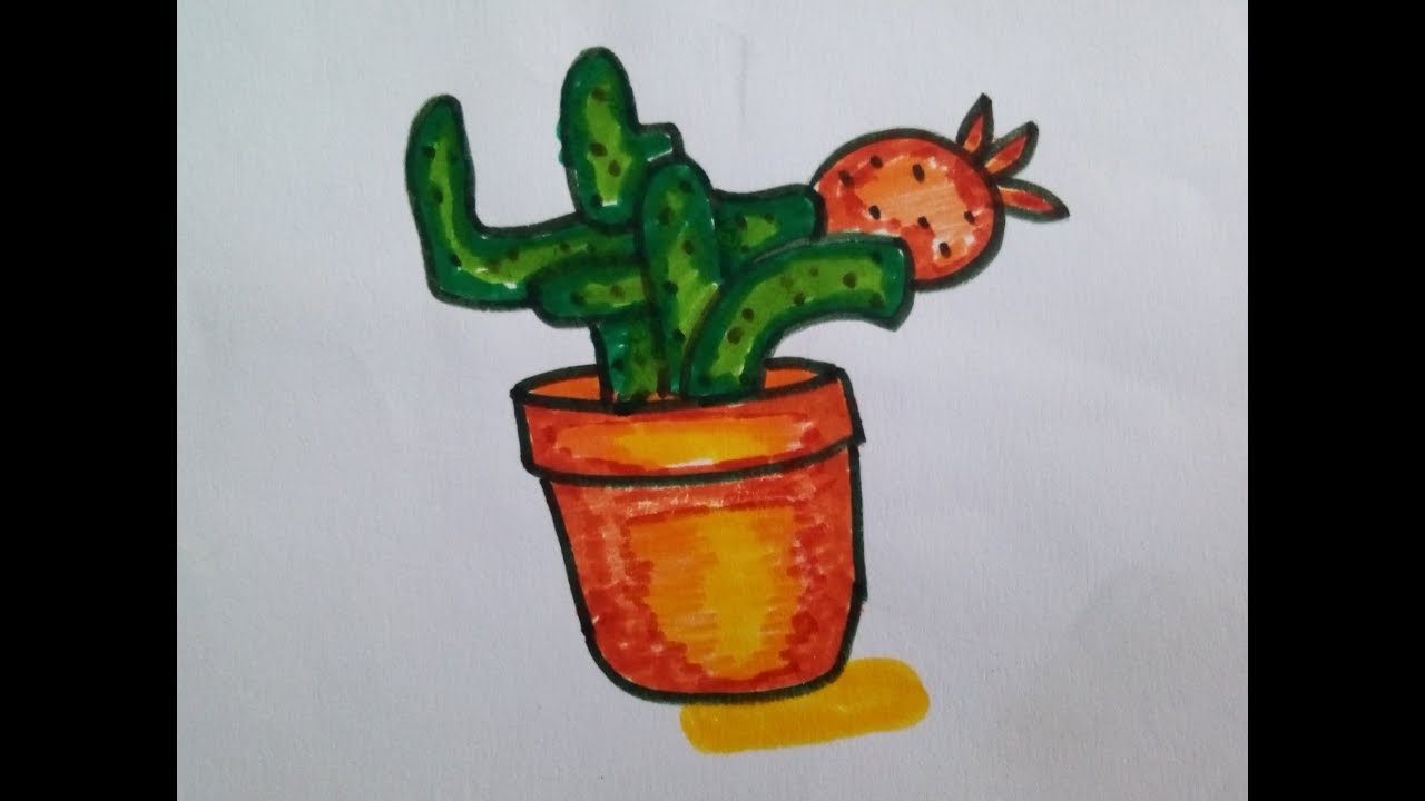 How To Draw Cactus Flower In Pot Step By Step Very Easily Youtube