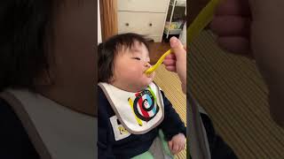 【バトル】テレビを見たい赤ちゃん vs 離乳食を食べさせたいママwww #shorts #生後7ヶ月 #離乳食