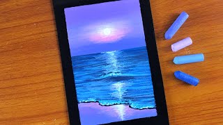 Easy Oil Pastel Glittering Sunset Painting for beginners | Oil Pastel Drawing on Black paper