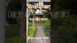 「大森古墳」継体天皇と琵琶女(この地の長、道麻呂の娘)との間に生まれた娘(3歳にして亡った千鶴姫)の墓と「勇島神社」(後方に石祠＝田の神様有り)福井県 坂井市 下兵庫大森。2024年12月21日。