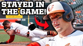 Orioles catcher takes a pitch to the face and stays in the game, a breakdown